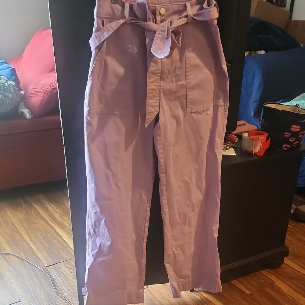 Loft Lavender High-Waisted Pants with Belt Size 2